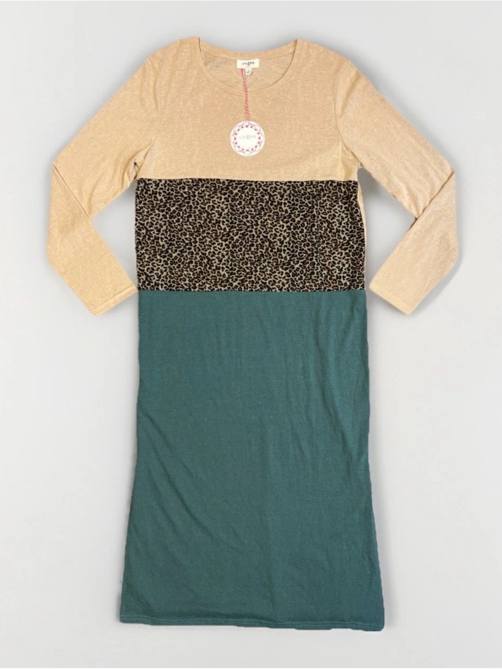 Umgee Animal Print Colorblock Long Sleeve Maxi Dress #5856